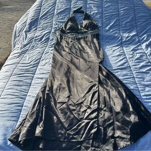 Vintage Y2K Gigi Floor Length Beaded Black Halter Prom Dress Size 16